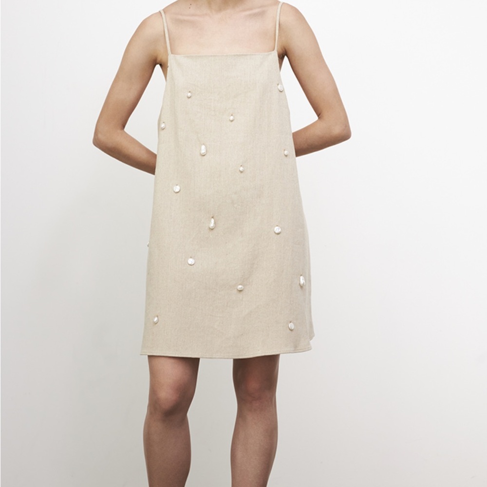 Eloquii Cream Pearl-Embellished Slip Dress